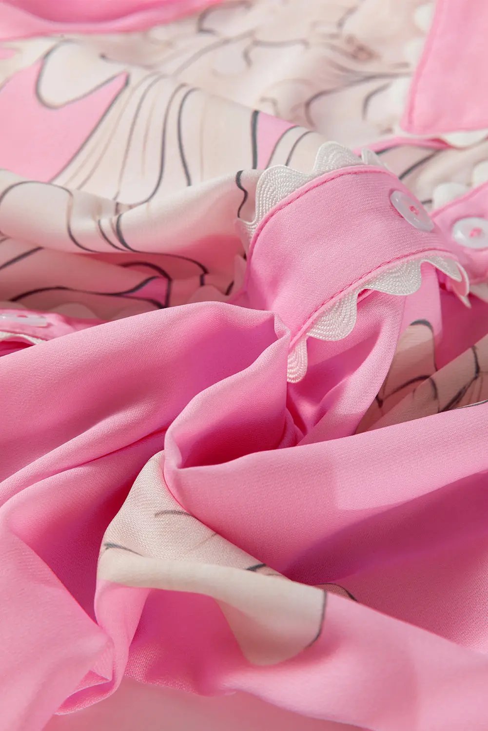 Rose Floral Ric Rac Edge Puff Sleeve Button Up Shirt Love Salve